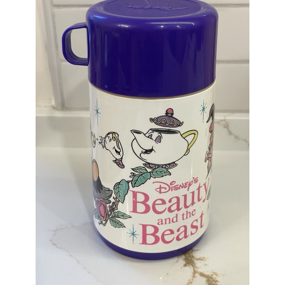 Vintage Disney Beauty & the Beast Thermos Aladdin Lunchbox Drink Purple Spout